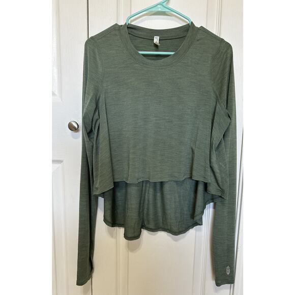 Free People Cadence Top Layering Long Sleeve Tee Green Women Sz S Stretchy Soft - Picture 3 of 12